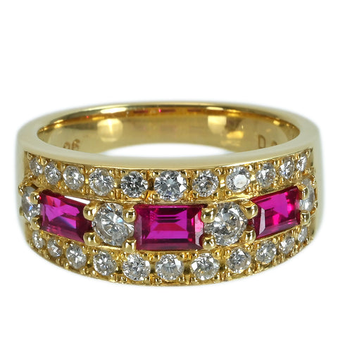 【中古】K18YG RUBYルビーリング R0.96ct D0.70ct 6.7g #12