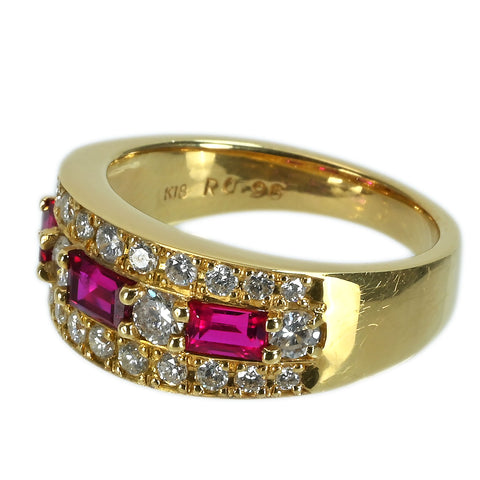 【中古】K18YG RUBYルビーリング R0.96ct D0.70ct 6.7g #12