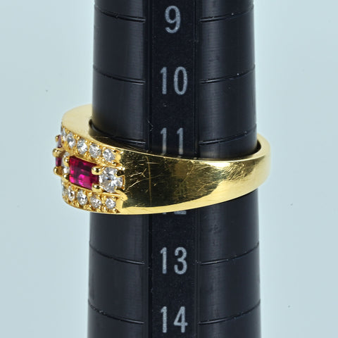 【中古】K18YG RUBYルビーリング R0.96ct D0.70ct 6.7g #12