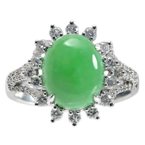 【中古】K18WG JADEITE ヒスイリング J3.726ct D0.57ct 5.3g #13.5
