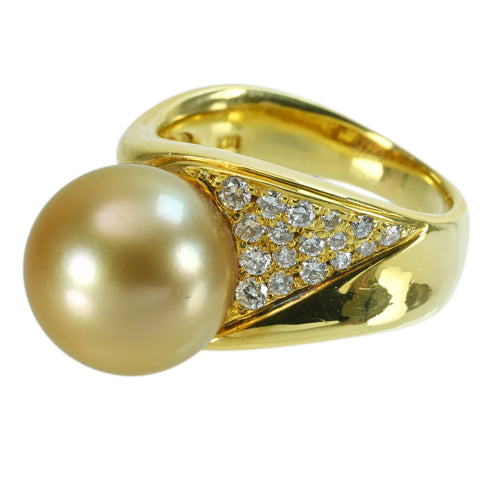 【中古】K18YG GOLDEN PEARLゴールデンパールリング P12.0mm D0.60ct 11.3g #12