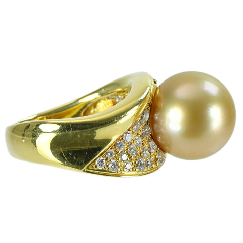 【中古】K18YG GOLDEN PEARLゴールデンパールリング P12.0mm D0.60ct 11.3g #12