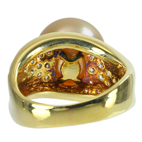 【中古】K18YG GOLDEN PEARLゴールデンパールリング P12.0mm D0.60ct 11.3g #12