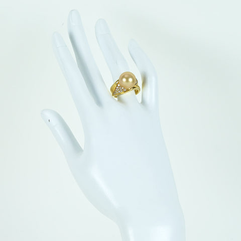 【中古】K18YG GOLDEN PEARLゴールデンパールリング P12.0mm D0.60ct 11.3g #12
