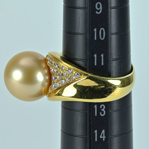【中古】K18YG GOLDEN PEARLゴールデンパールリング P12.0mm D0.60ct 11.3g #12