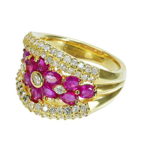 【中古】K18YG RUBYルビーリング R2.10ct D1.00ct 9.5g #12