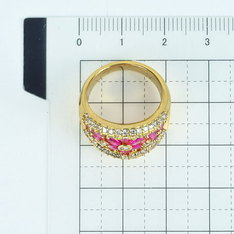 【中古】K18YG RUBYルビーリング R2.10ct D1.00ct 9.5g #12