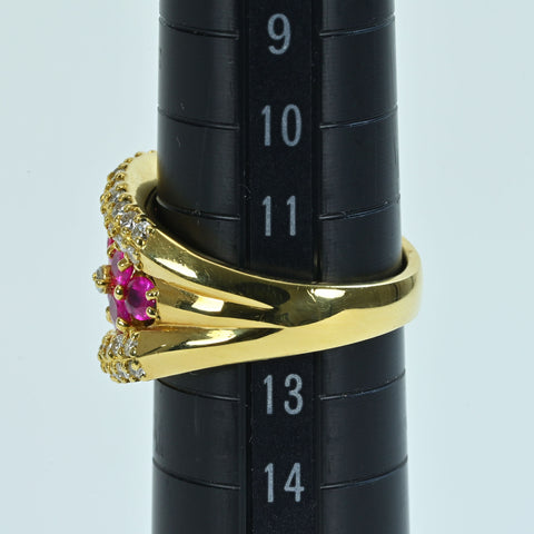 【中古】K18YG RUBYルビーリング R2.10ct D1.00ct 9.5g #12