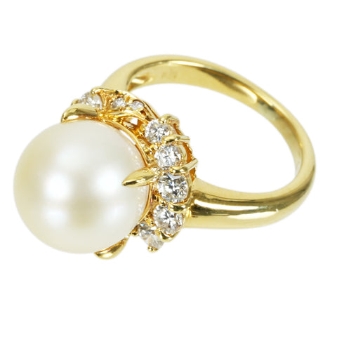 【中古】K18YG PEARL RING 南洋パールリング P10.9mm D 0.63ct 7.6g #8.5