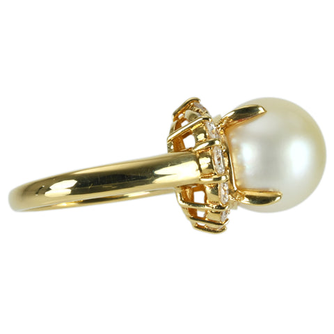 【中古】K18YG PEARL RING 南洋パールリング P10.9mm D 0.63ct 7.6g #8.5