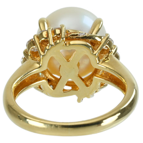【中古】K18YG PEARL RING 南洋パールリング P10.9mm D 0.63ct 7.6g #8.5