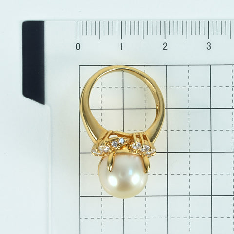 【中古】K18YG PEARL RING 南洋パールリング P10.9mm D 0.63ct 7.6g #8.5