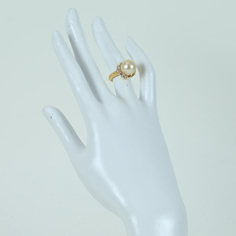 【中古】K18YG PEARL RING 南洋パールリング P10.9mm D 0.63ct 7.6g #8.5