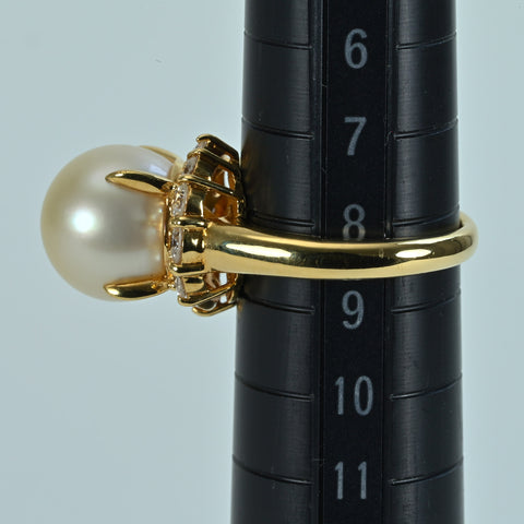 【中古】K18YG PEARL RING 南洋パールリング P10.9mm D 0.63ct 7.6g #8.5