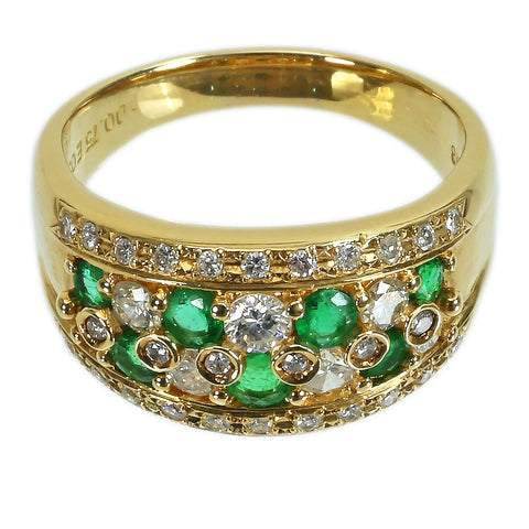 【中古】K18YG EMERALD エメラルド・ダイヤモンドリング E0.56ct D0.75ct 8.0g #15