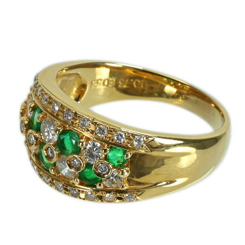 【中古】K18YG EMERALD エメラルド・ダイヤモンドリング E0.56ct D0.75ct 8.0g #15