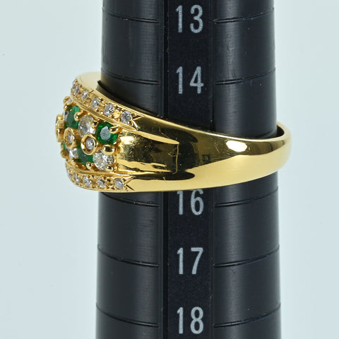 【中古】K18YG EMERALD エメラルド・ダイヤモンドリング E0.56ct D0.75ct 8.0g #15