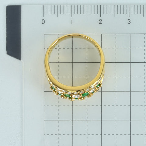 【中古】K18YG EMERALD エメラルド・ダイヤモンドリング E0.56ct D0.75ct 8.0g #15