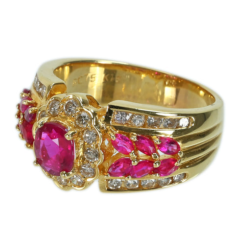 【中古】K18YG RUBY RING ルビーリング R0.75ct D1.00ct 9.6g #15