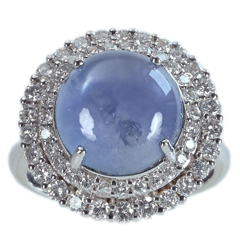 【中古】K18WG STAR SAPPHIREスターサファイアリング SS10.55ct D1.13ct 10.5g #13.5