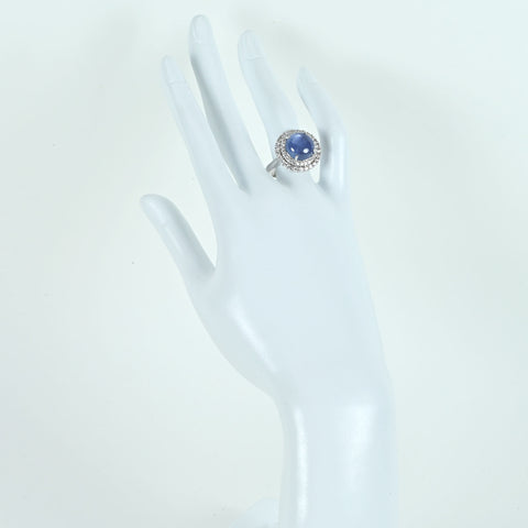 【中古】K18WG STAR SAPPHIREスターサファイアリング SS10.55ct D1.13ct 10.5g #13.5