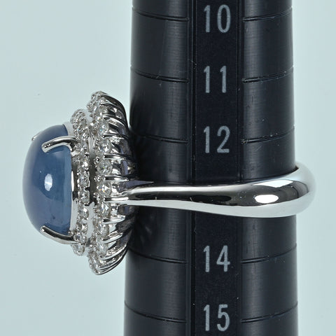 【中古】K18WG STAR SAPPHIREスターサファイアリング SS10.55ct D1.13ct 10.5g #13.5