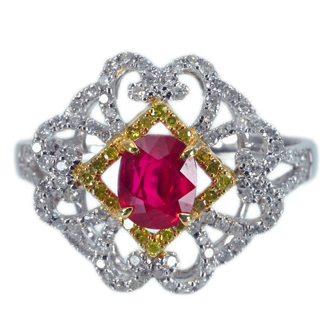 【中古】K18WG/YG RUBY ミャンマー（ビルマ）産ルビーリング R1.05ct D0.52ct  ピジョンブラッド AIGS鑑別書 2.7g #12