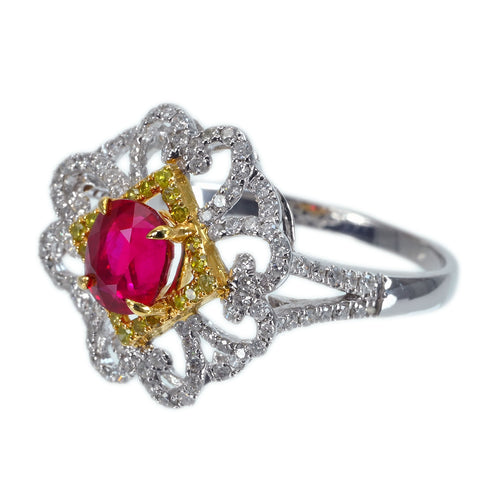 【中古】K18WG/YG RUBY ミャンマー（ビルマ）産ルビーリング R1.05ct D0.52ct  ピジョンブラッド AIGS鑑別書 2.7g #12