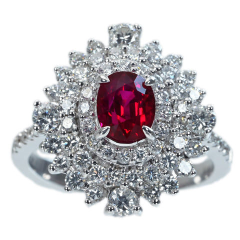 【中古】K18WG Myanmar RUBY RING ミャンマー（ビルマ）産ルビーリング R1.38ct D1.39ct Pigeon Blood AIGS鑑別書 6.4g #14