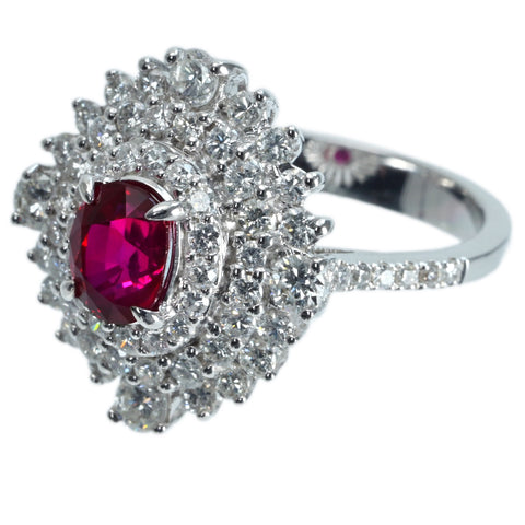 【中古】K18WG Myanmar RUBY RING ミャンマー（ビルマ）産ルビーリング R1.38ct D1.39ct Pigeon Blood AIGS鑑別書 6.4g #14