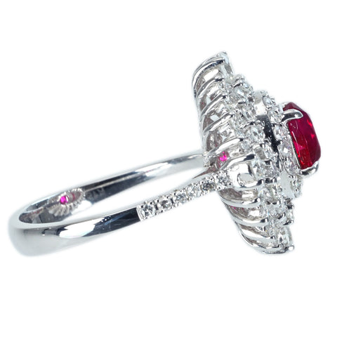 【中古】K18WG Myanmar RUBY RING ミャンマー（ビルマ）産ルビーリング R1.38ct D1.39ct Pigeon Blood AIGS鑑別書 6.4g #14