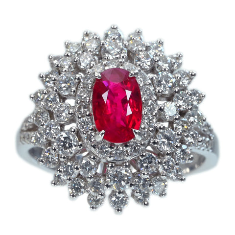 【中古】K18WG Mynmar RUBY RING ビルマ産ルビーリング R1.03ct D1.70ct Pigeon Blood AIGS鑑別書 7.8g #15.5