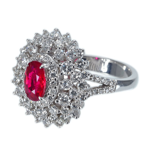 【中古】K18WG Mynmar RUBY RING ビルマ産ルビーリング R1.03ct D1.70ct Pigeon Blood AIGS鑑別書 7.8g #15.5