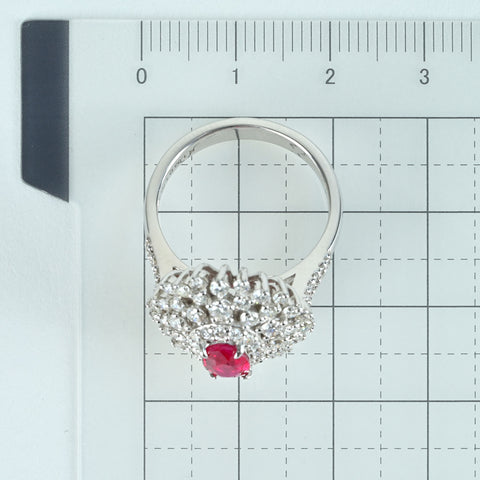 【中古】K18WG Mynmar RUBY RING ビルマ産ルビーリング R1.03ct D1.70ct Pigeon Blood AIGS鑑別書 7.8g #15.5