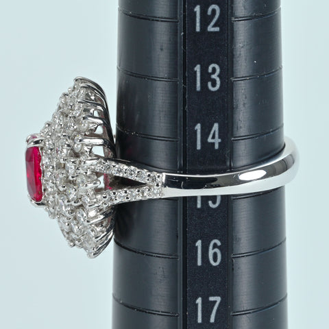 【中古】K18WG Mynmar RUBY RING ビルマ産ルビーリング R1.03ct D1.70ct Pigeon Blood AIGS鑑別書 7.8g #15.5