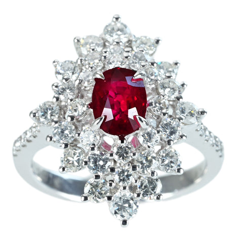 【中古】K18WG Myanmar RUBY RING ミャンマー（ビルマ）産ルビーリング R1.23ct D1.50ct Pigeon Blood AIGS鑑別書 6.2g #13