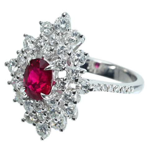 【中古】K18WG Myanmar RUBY RING ミャンマー（ビルマ）産ルビーリング R1.23ct D1.50ct Pigeon Blood AIGS鑑別書 6.2g #13