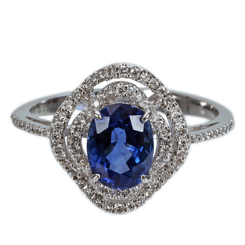【中古】K18WG SAPPHIRE RING サファイアリング S1.55ct D0.28ct 3.31g #13