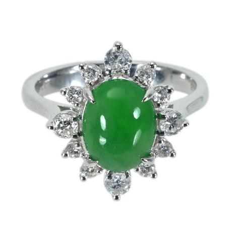 【中古】K18WG JADEITE ヒスイリング J2.633ct D0.60ct 5.5g #13