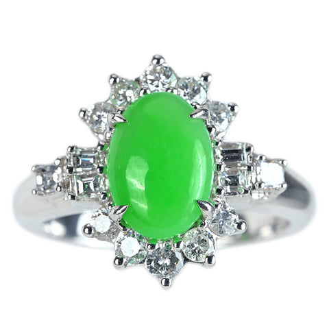 【中古】K18WG JADEITE ヒスイリング J2.051ct D0.77ct 6.4g #14