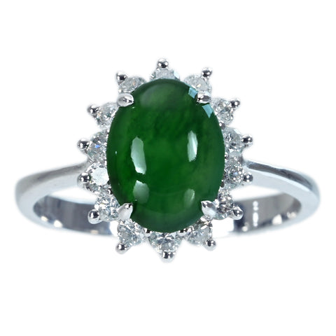 【中古】K18WG JADEITE RING ヒスイリング J1.848ct D0.45ct 3.3g #13