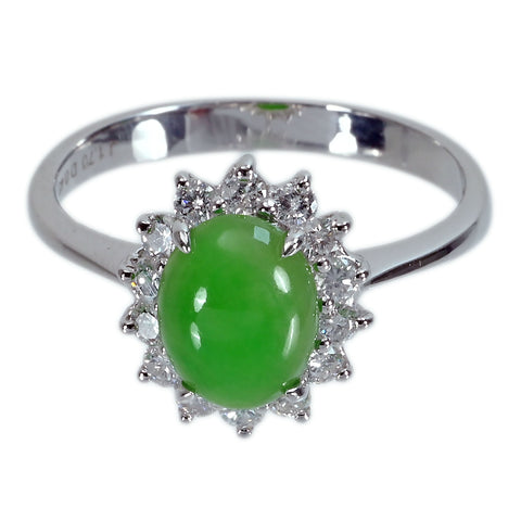 【中古】K18WG JADEITEZ ヒスイリング J1.70ct D0.43ct 3.5g #16