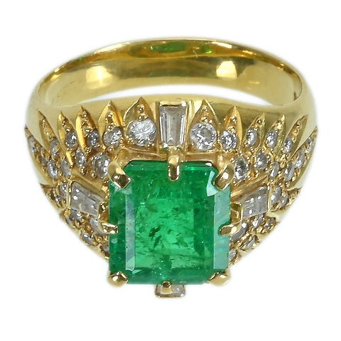 【中古】K18YG EMERALDエメラルドリング E2.44ct D0.63ct 5.8g #10