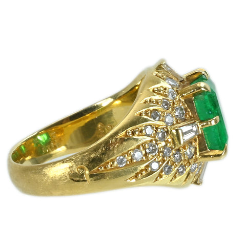 【中古】K18YG EMERALDエメラルドリング E2.44ct D0.63ct 5.8g #10