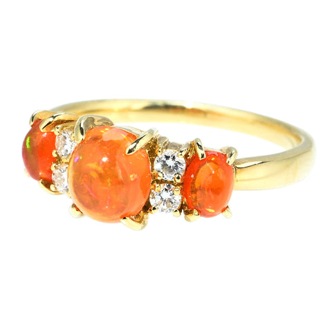 【中古】 K18YG MEXICO OPAL RING メキシコオパールリング OP1.08ct D0.13ct 3.7g #13.5
