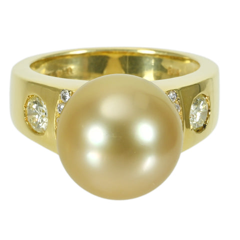 【中古】K18YG GOLDEN PEARLゴールデンパールリング12.1mm D0.47ct 8.5g #12