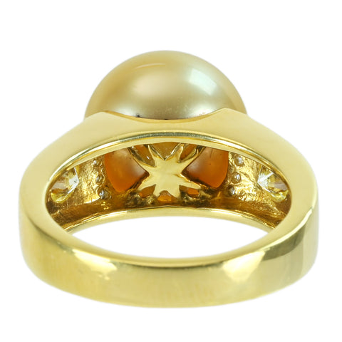 【中古】K18YG GOLDEN PEARLゴールデンパールリング12.1mm D0.47ct 8.5g #12