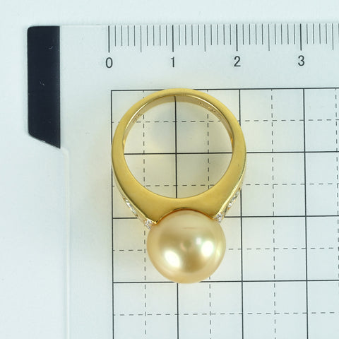 【中古】K18YG GOLDEN PEARLゴールデンパールリング12.1mm D0.47ct 8.5g #12