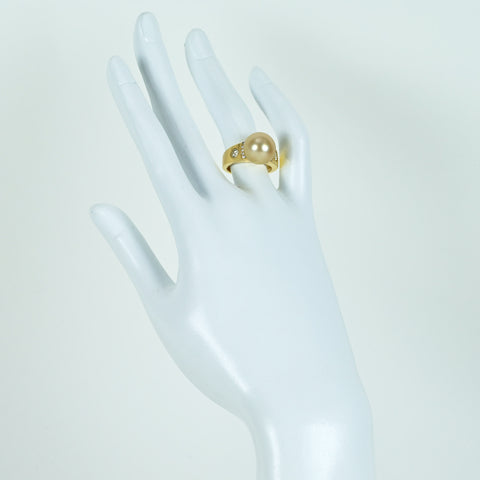 【中古】K18YG GOLDEN PEARLゴールデンパールリング12.1mm D0.47ct 8.5g #12