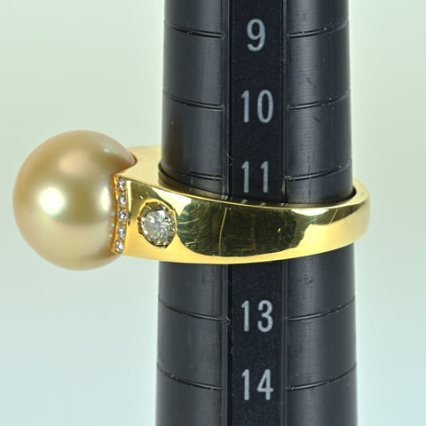 【中古】K18YG GOLDEN PEARLゴールデンパールリング12.1mm D0.47ct 8.5g #12
